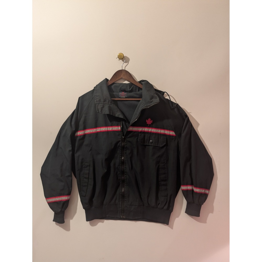 Air Canada Jacket Uniform R&R Mens XL Black Reflective Stripe Vintage Bomber